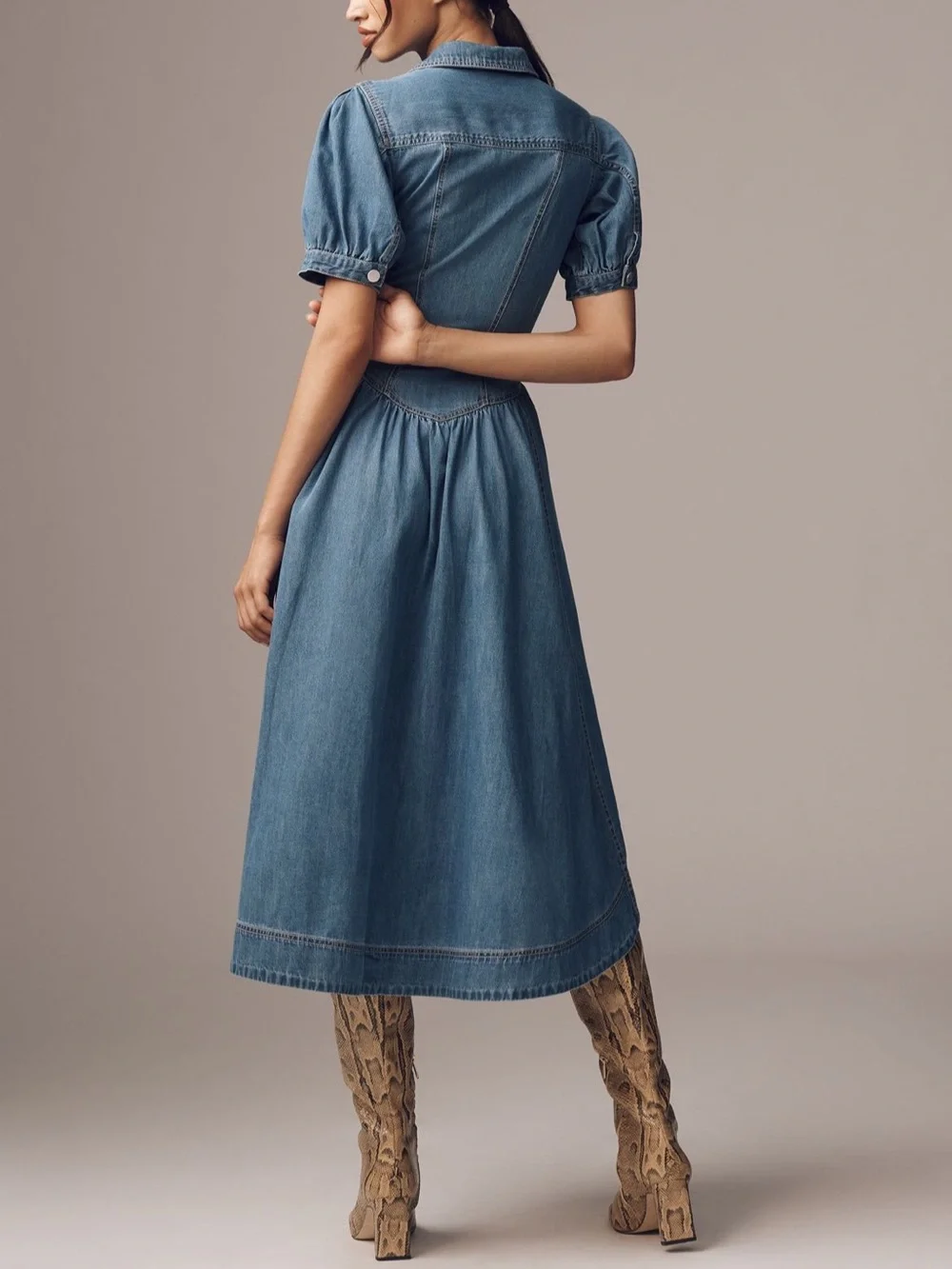 Anthropologie Pilcro short sleeve denim western midi button shirt dress sz 10 - Picture 2 of 9